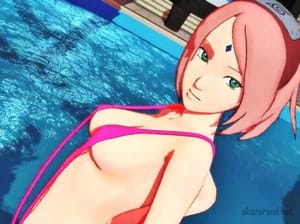 【NARUTO】例のプールでハイレグ水着のサクラが乳揺れダンス！（MMD）