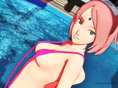 【NARUTO】例のプールでハイレグ水着のサクラが乳揺れダンス！（MMD）