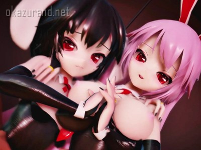 【東方MMD】うどんげと因幡てゐがエロバニーコスでフェラ奉仕！