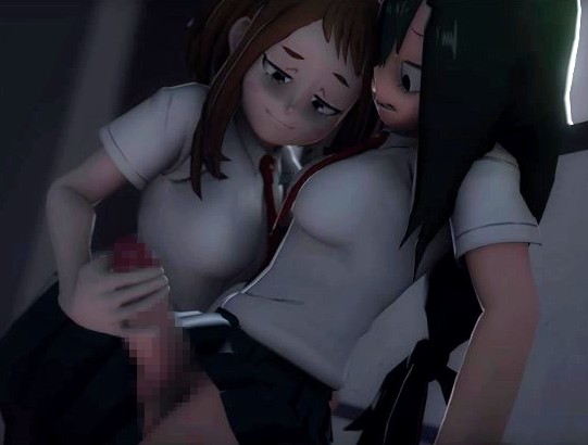 【ヒロアカ3D】フタナリ梅雨ちゃんとお茶子が教室で百合セックス！