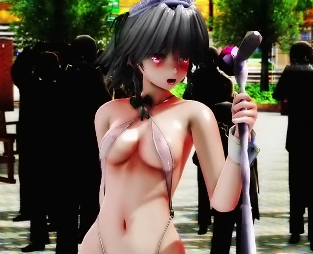 【東方MMD】マイクロビキニの咲夜さんが大勢のギャラリーに見られながら露出行為!