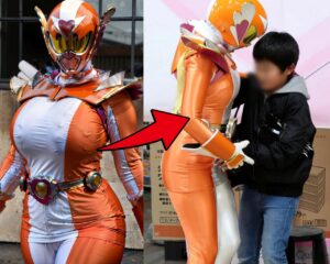 【画像】男子小学生さん、ムチムチ女戦隊ヒーローに抱きつくｗｗｗ